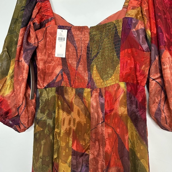 NWT HutchTwist Front Puff Sleeve Elegant Multicolor Women's Midi Dress SZ Small - Picture 6 of 16